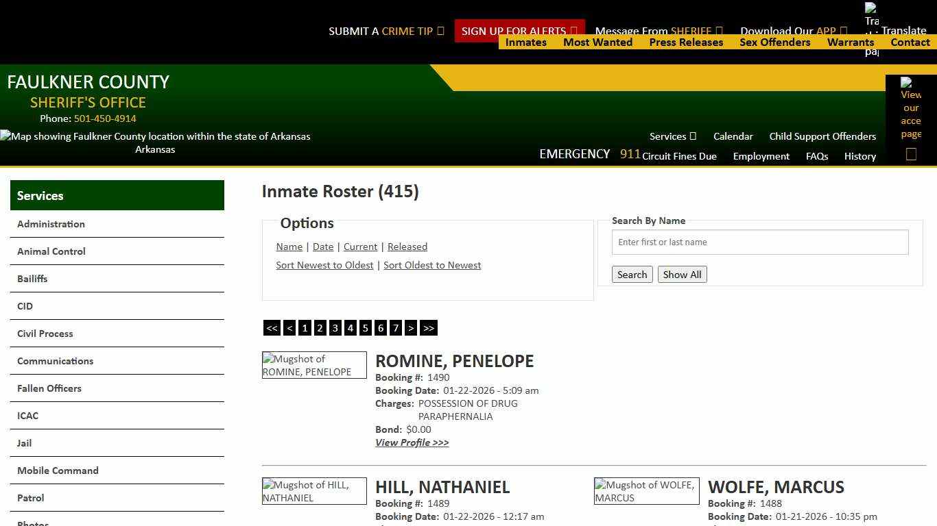Inmate Roster - Page 1.1 Current Inmates Booking Date Descending - Faulkner County Sheriff's Office