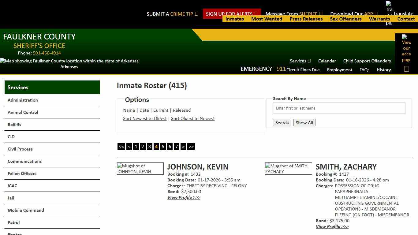 Inmate Roster - Page 4 Current Inmates Booking Date Descending - Faulkner County Sheriff's Office